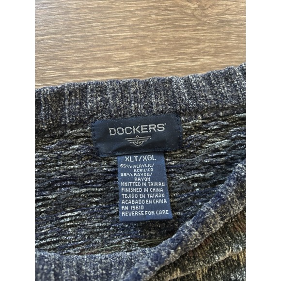 Vtg Sweater Fair Isle Mens XL Tall Navy Dockers Cotton Heavy Pullover Vintage - Picture 12 of 13